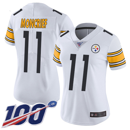 Women Pittsburgh Steelers Football #11 Limited White Donte Moncrief Road 100th Season Vapor Untouchable Nike NFL Jersey->women nfl jersey->Women Jersey